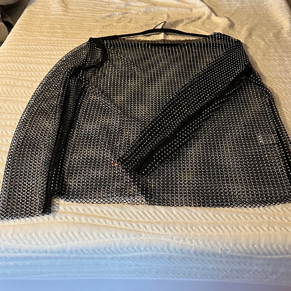 DAVI & DANI Sparkles Black Mesh Top